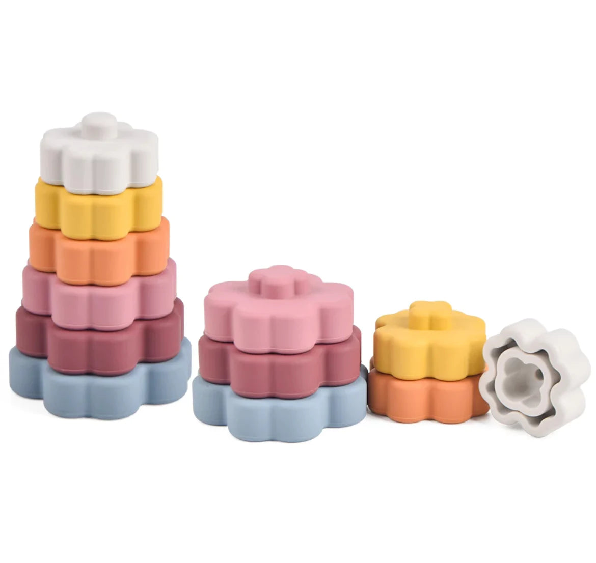 Baby Silicone Stacking Tower,Infant Sensory Stacking Toy,Silicone Baby Stacking Rings,Educational Stacking Playset,Soft and Safe Stacking Tower