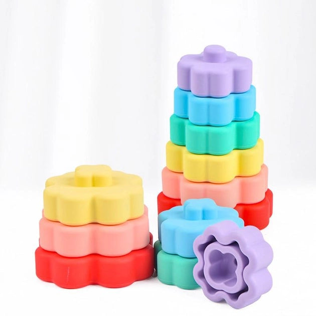 Baby Silicone Stacking Tower,Infant Sensory Stacking Toy,Silicone Baby Stacking Rings,Educational Stacking Playset,Soft and Safe Stacking Tower