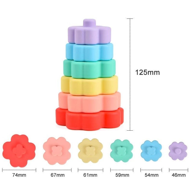 Baby Silicone Stacking Tower,Infant Sensory Stacking Toy,Silicone Baby Stacking Rings,Educational Stacking Playset,Soft and Safe Stacking Tower