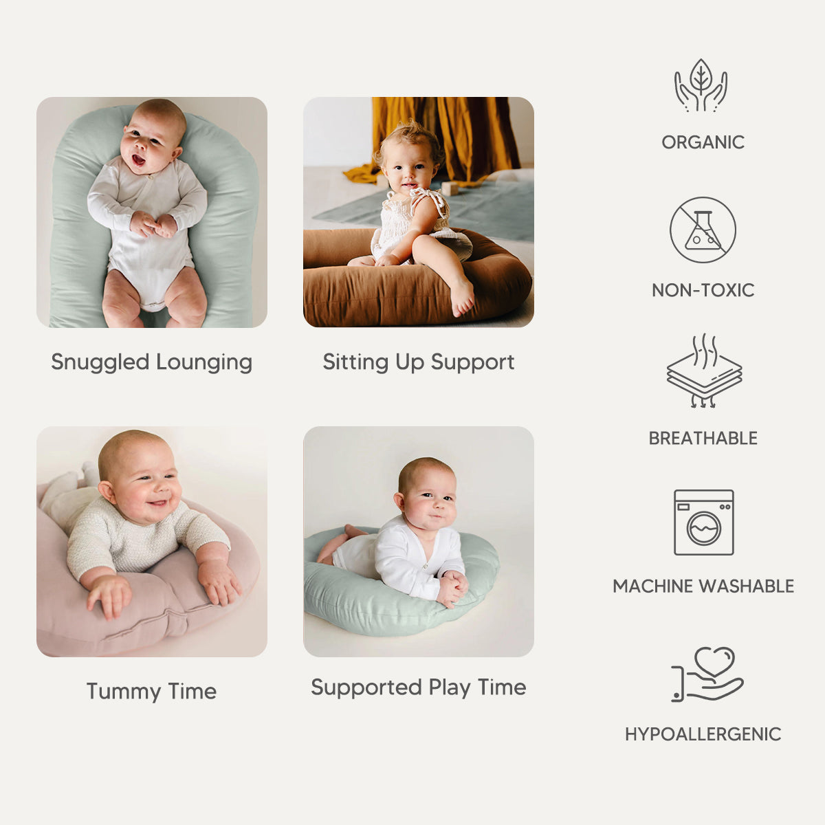 Infant Lounger,Cozy Baby Nest,Portable Baby Lounger,Comfortable Infant Sleeper,Multi-Functional Baby Bed