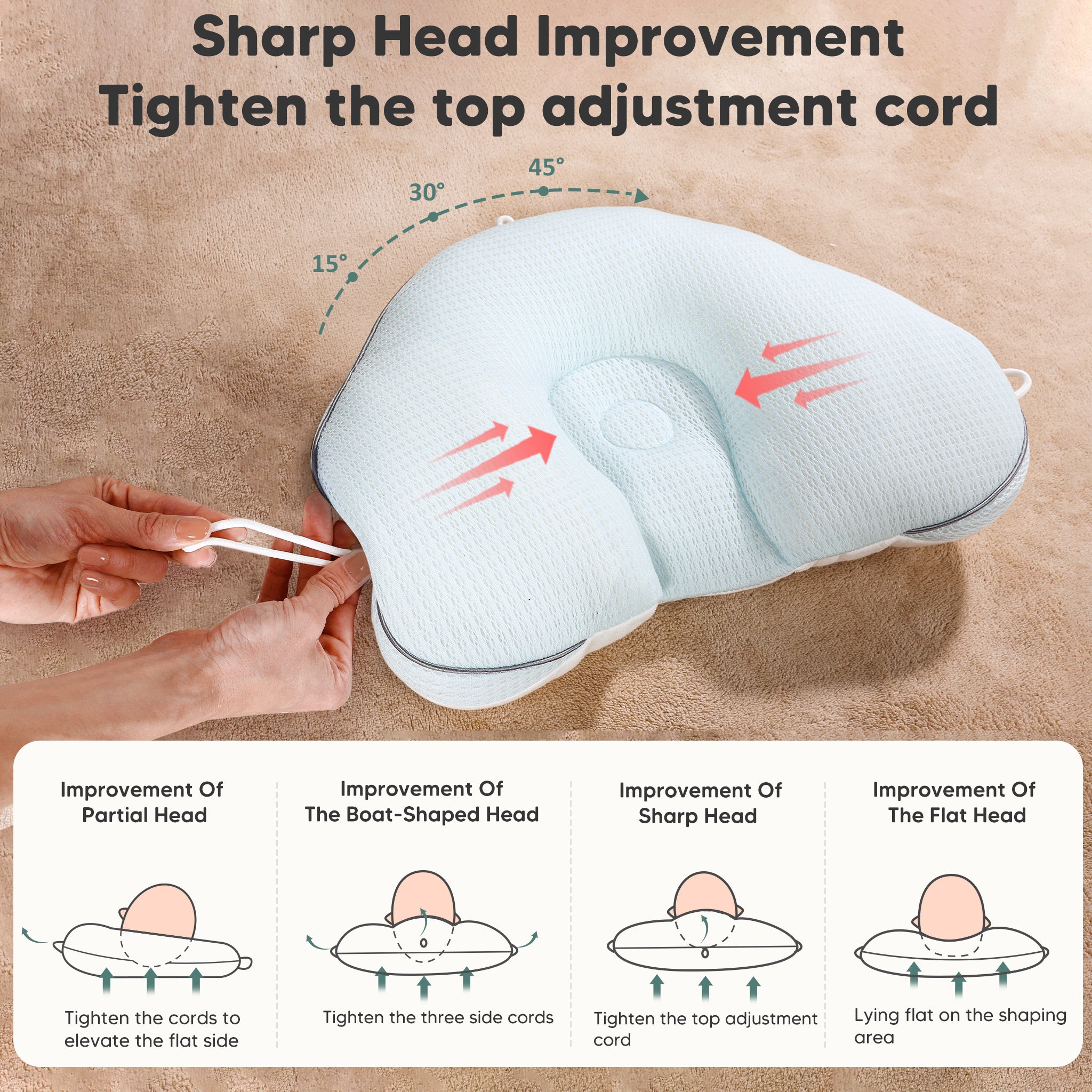 Adjustable Baby Head Pillow,Baby Pillow with Customizable Head Support,Pillow to Prevent Flat Head Syndrome,Baby Head Positioning Pillow