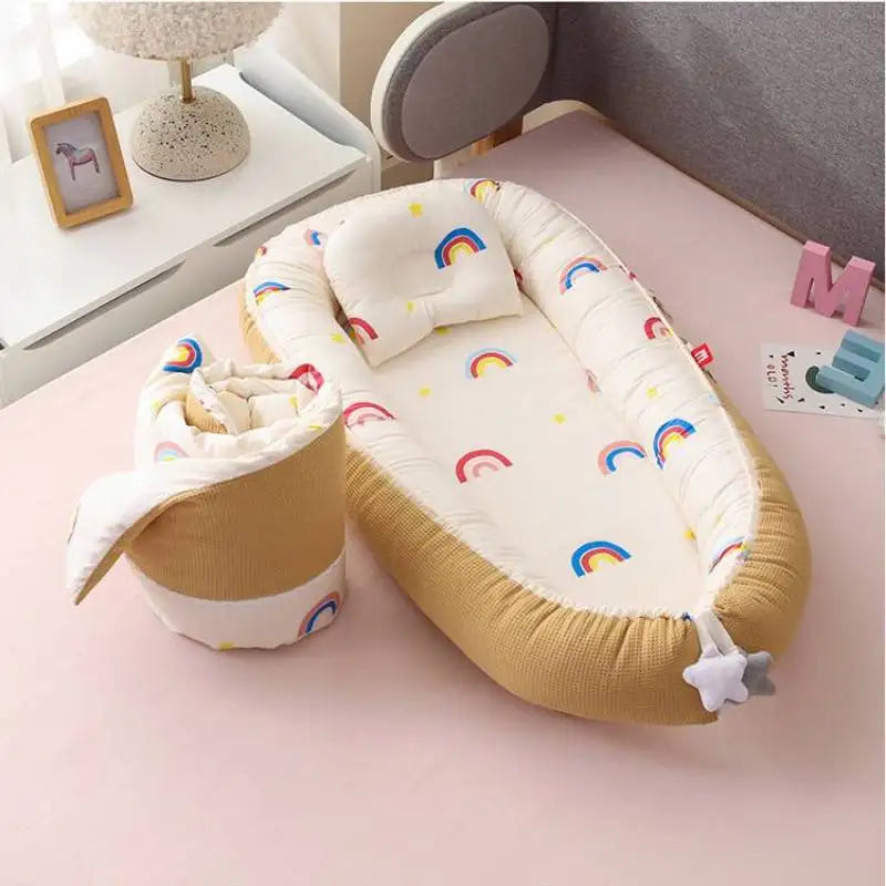 Portable Cotton Crib,Support Pillow and Quilt,Cozy Baby Bed,Convenient Travel Crib,Soft and Breathable