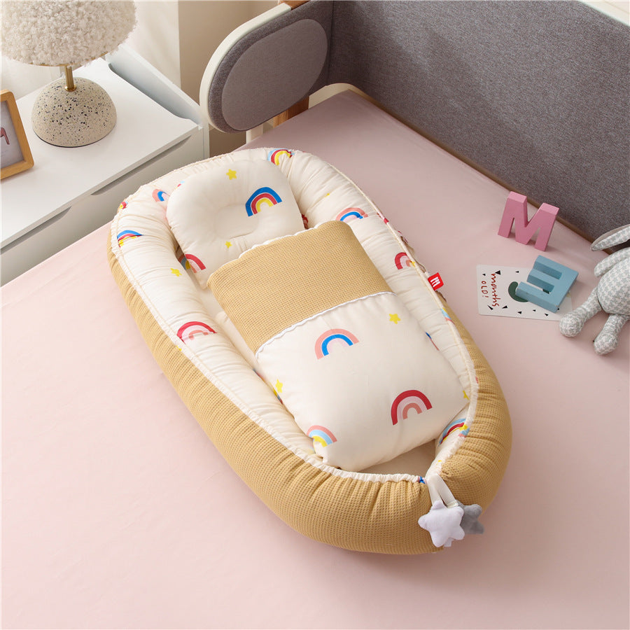 Portable Cotton Crib,Support Pillow and Quilt,Cozy Baby Bed,Convenient Travel Crib,Soft and Breathable