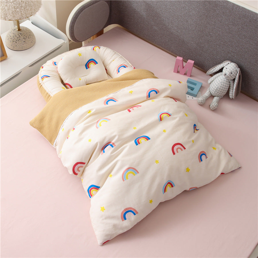 Portable Cotton Crib,Support Pillow and Quilt,Cozy Baby Bed,Convenient Travel Crib,Soft and Breathable