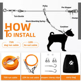 Furggis Dog Tie Out Runner for Yard, Dog Trolley System 75FT Dog Lead with 15FT Dog Runner Line, Dog Zipline Heavy Duty Dog Run Cable for Large Dogs 250lbs, Orang