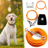 Furggis Dog Tie Out Runner for Yard, Dog Trolley System 75FT Dog Lead with 15FT Dog Runner Line, Dog Zipline Heavy Duty Dog Run Cable for Large Dogs 250lbs, Orang